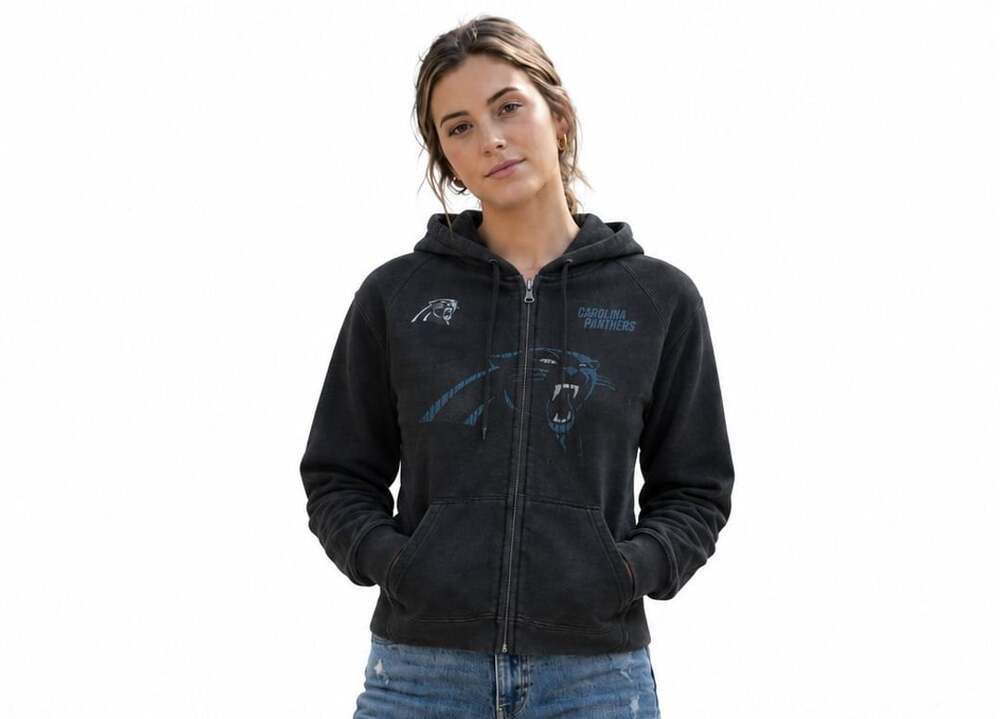 Women’s Small Carolina Panthers Black Full-Zip Hoodie Majestic Fan Fashion